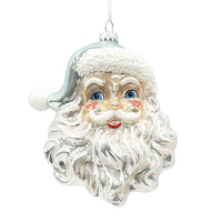 Glass Santa Head With Blue Hat Ornament