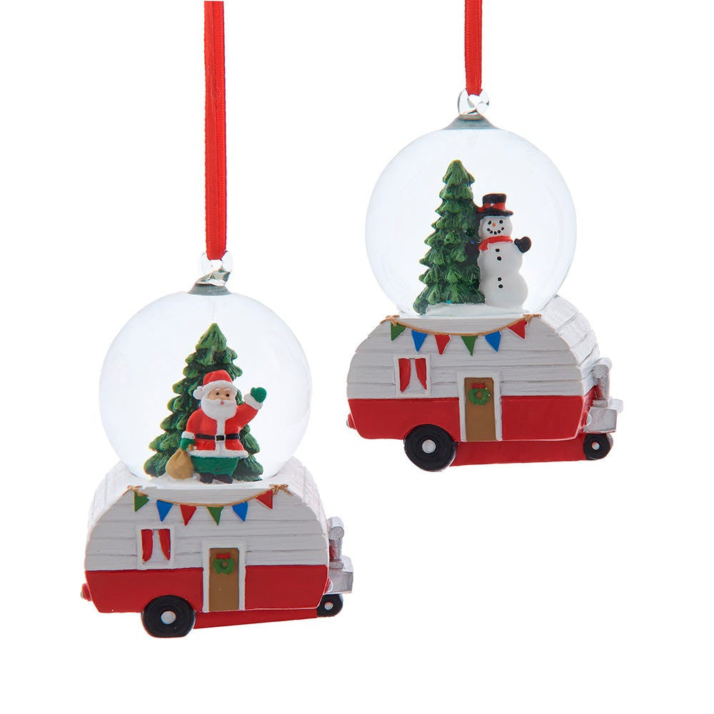 Santa & Snowman Camper Water Globe Ornaments