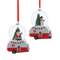 Santa & Snowman Camper Water Globe Ornaments