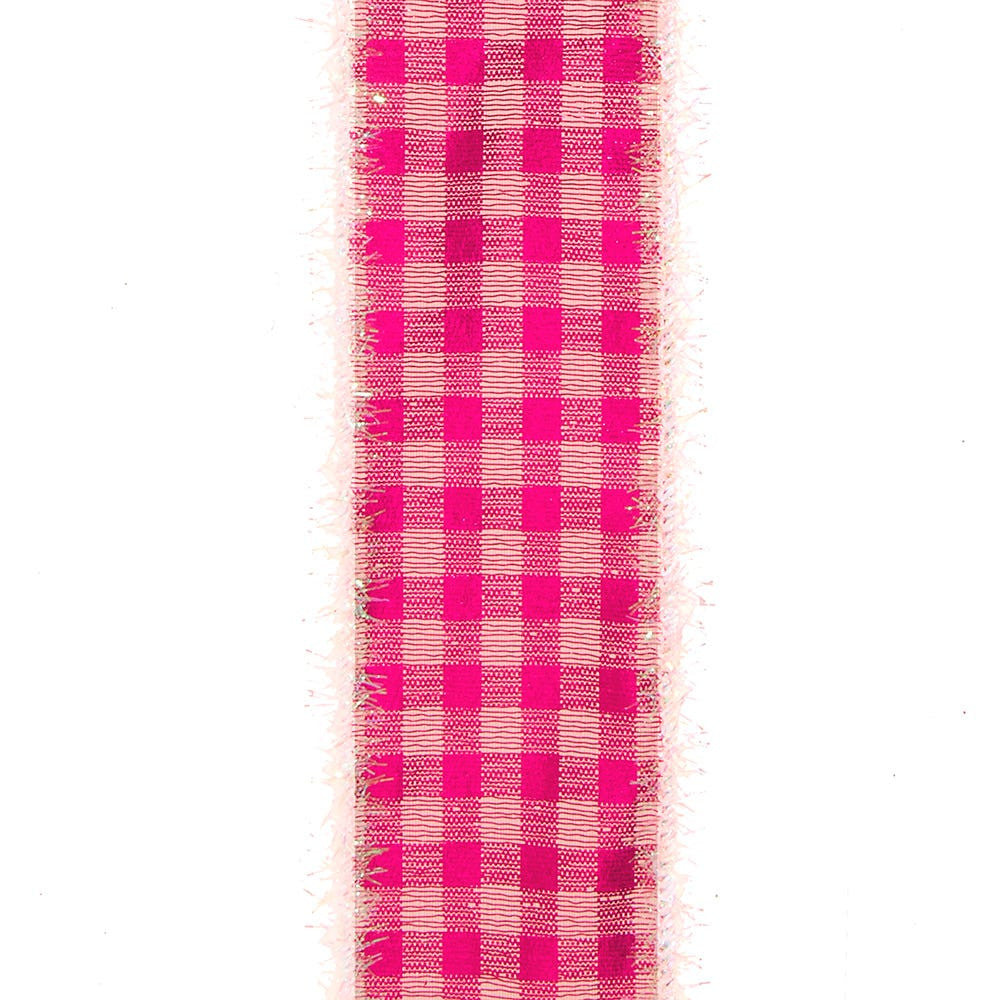 Hot Pink Plaid Double Wire Ribbon