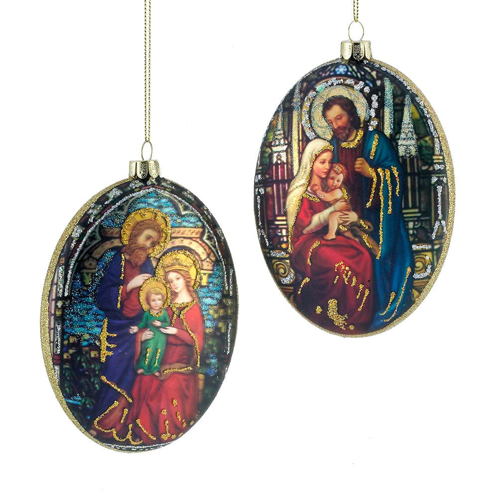 Holy Family Oval Glass Ornaments