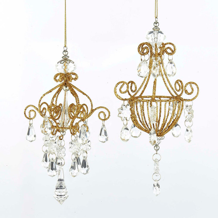 Gold Glitter Chandelier Ornaments