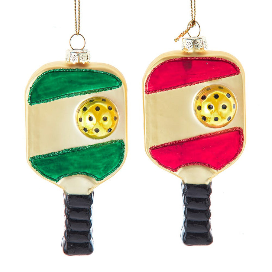 Glass Red & Green Pickleball Ornaments