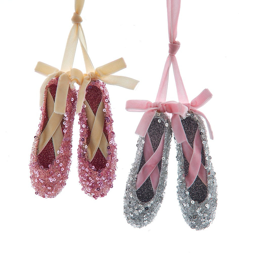 Pink & Silver Sequin Ballet Slipper Ornaments