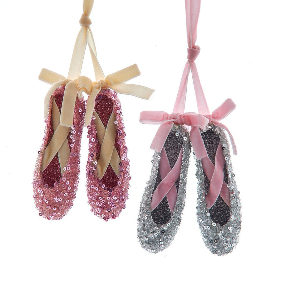 Pink & Silver Sequin Ballet Slipper Ornaments