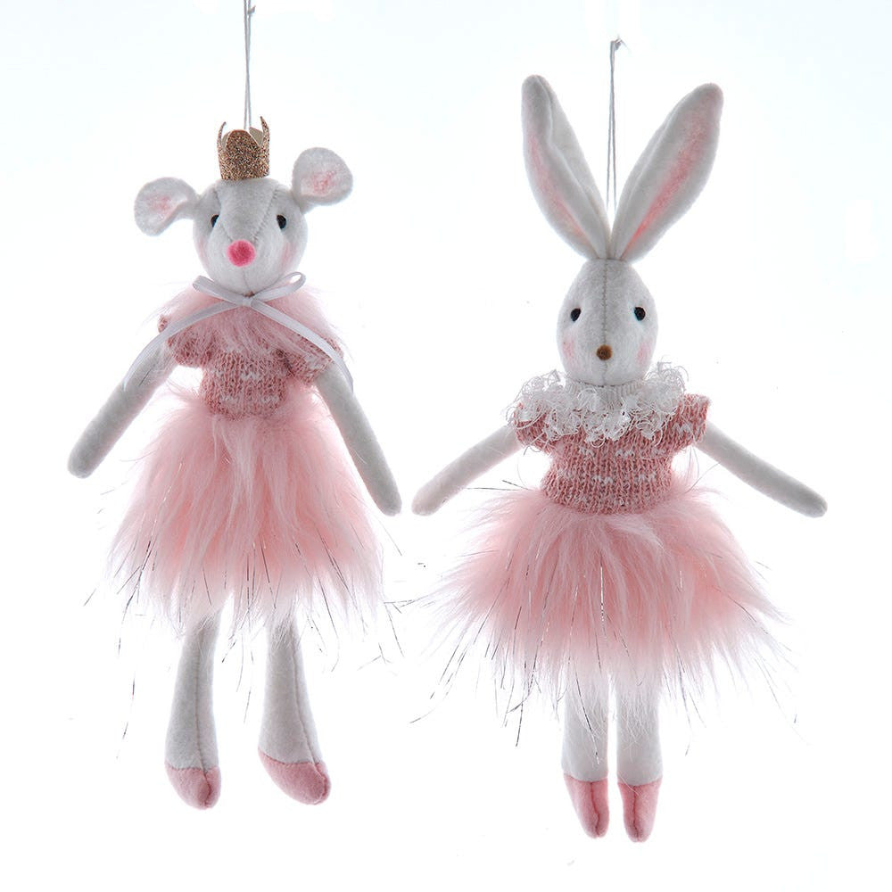 Plush Ballerina Mouse & Rabbit Ornaments