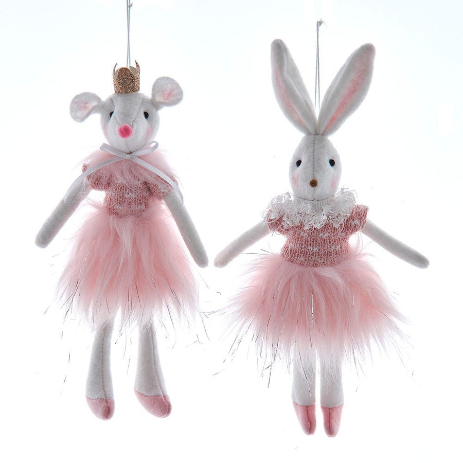 Plush Ballerina Mouse & Rabbit Ornaments