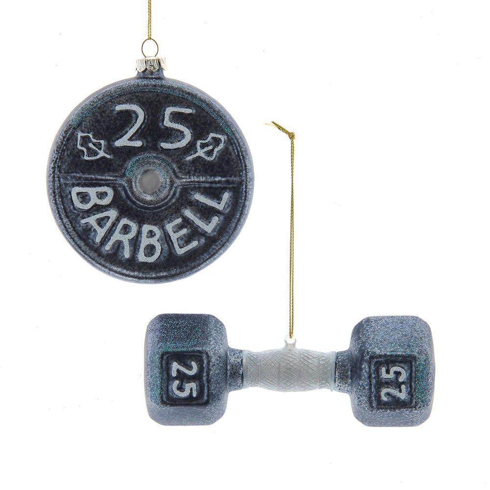 Glass Barbell & Dumbbell Ornaments