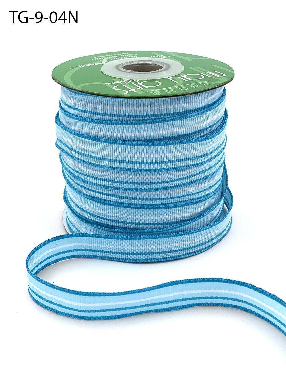1/2 Inch Grosgrain Multi-Color Striped Ribbon with Woven Edge – TG-9-04N BLUE/TURQUOISE/WHITE