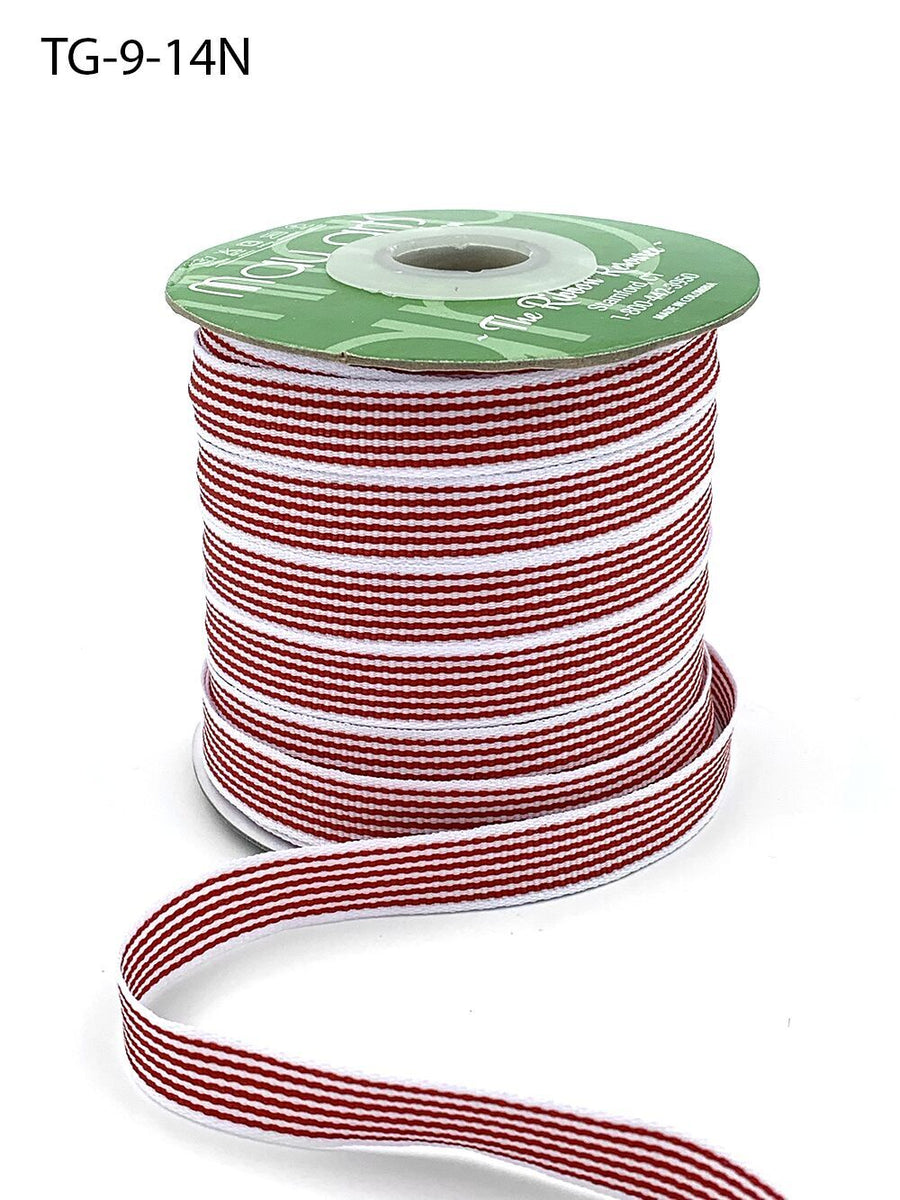 1/2 Inch Grosgrain Multi-Color Striped Ribbon with Woven Edge – TG-9-14N RED/WHITE