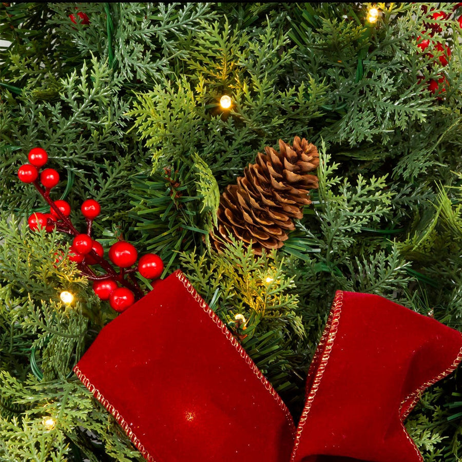 26“ Battery Operated Pre-Lit Warm White LED Berry and Pinecone Wall Tree