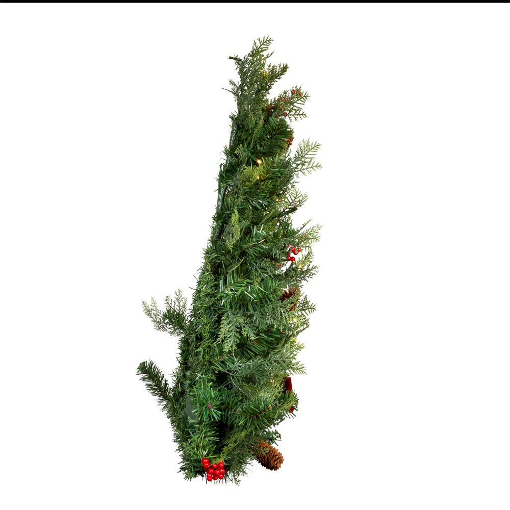 26“ Battery Operated Pre-Lit Warm White LED Berry and Pinecone Wall Tree