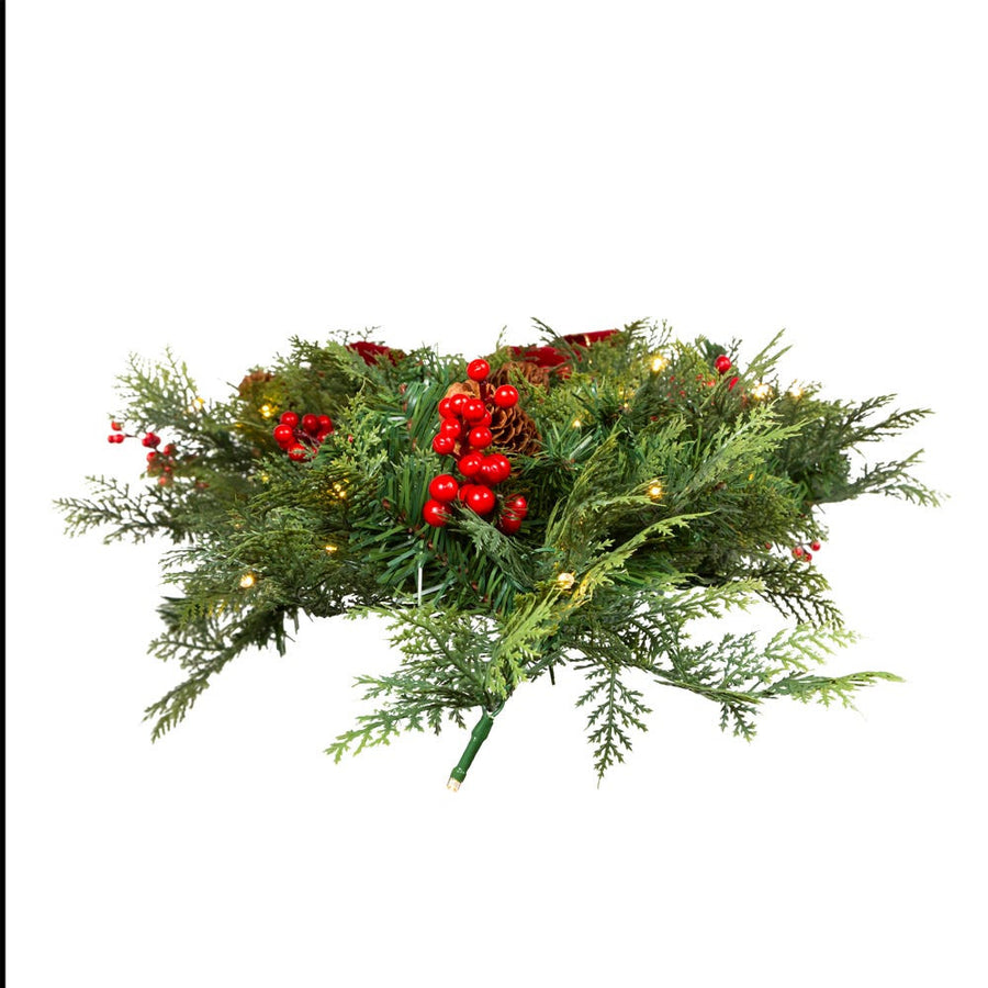 26“ Battery Operated Pre-Lit Warm White LED Berry and Pinecone Wall Tree