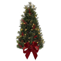 26“ Battery Operated Pre-Lit Warm White LED Berry and Pinecone Wall Tree