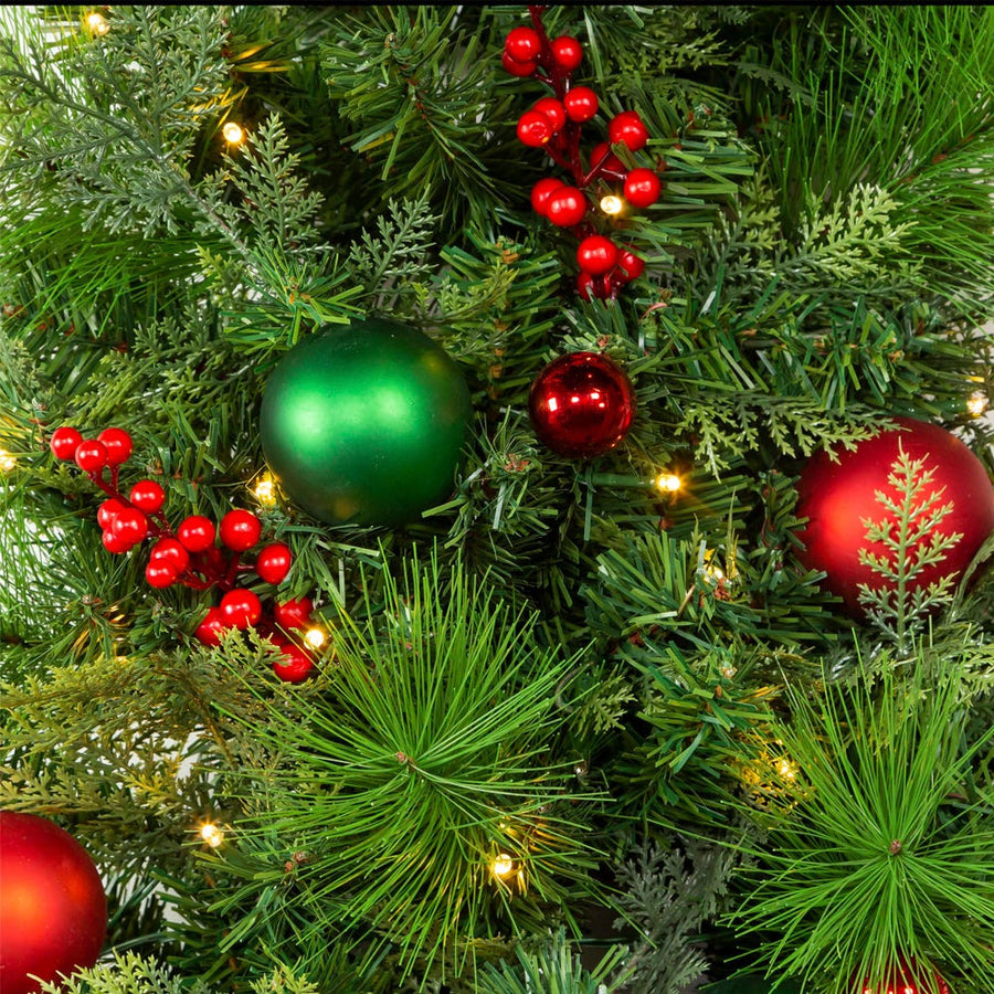 26“ Battery Operated Pre-Lit Warm White LED Red and Green Wall Tree