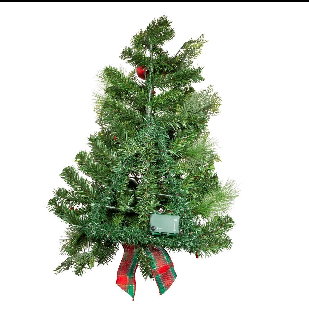 26“ Battery Operated Pre-Lit Warm White LED Red and Green Wall Tree