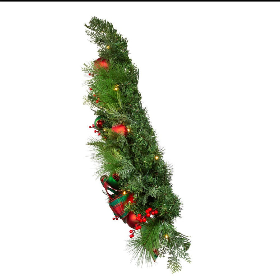 26“ Battery Operated Pre-Lit Warm White LED Red and Green Wall Tree