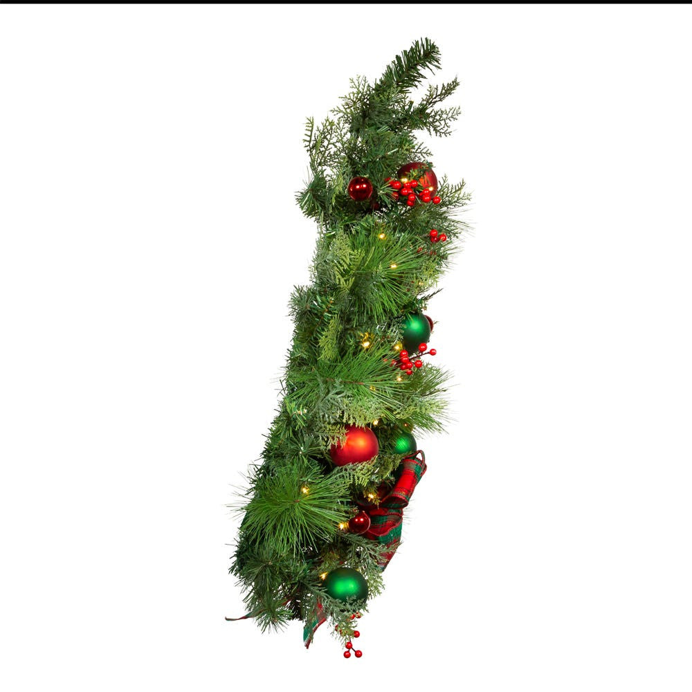 26“ Battery Operated Pre-Lit Warm White LED Red and Green Wall Tree