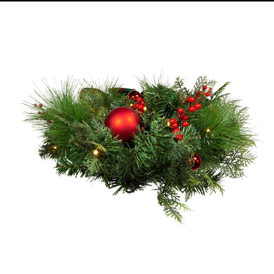 26“ Battery Operated Pre-Lit Warm White LED Red and Green Wall Tree
