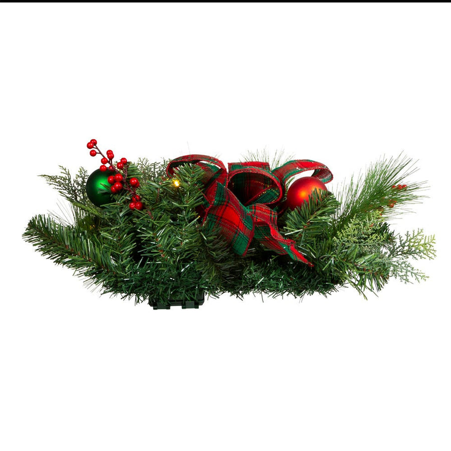 26“ Battery Operated Pre-Lit Warm White LED Red and Green Wall Tree