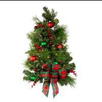 26“ Battery Operated Pre-Lit Warm White LED Red and Green Wall Tree