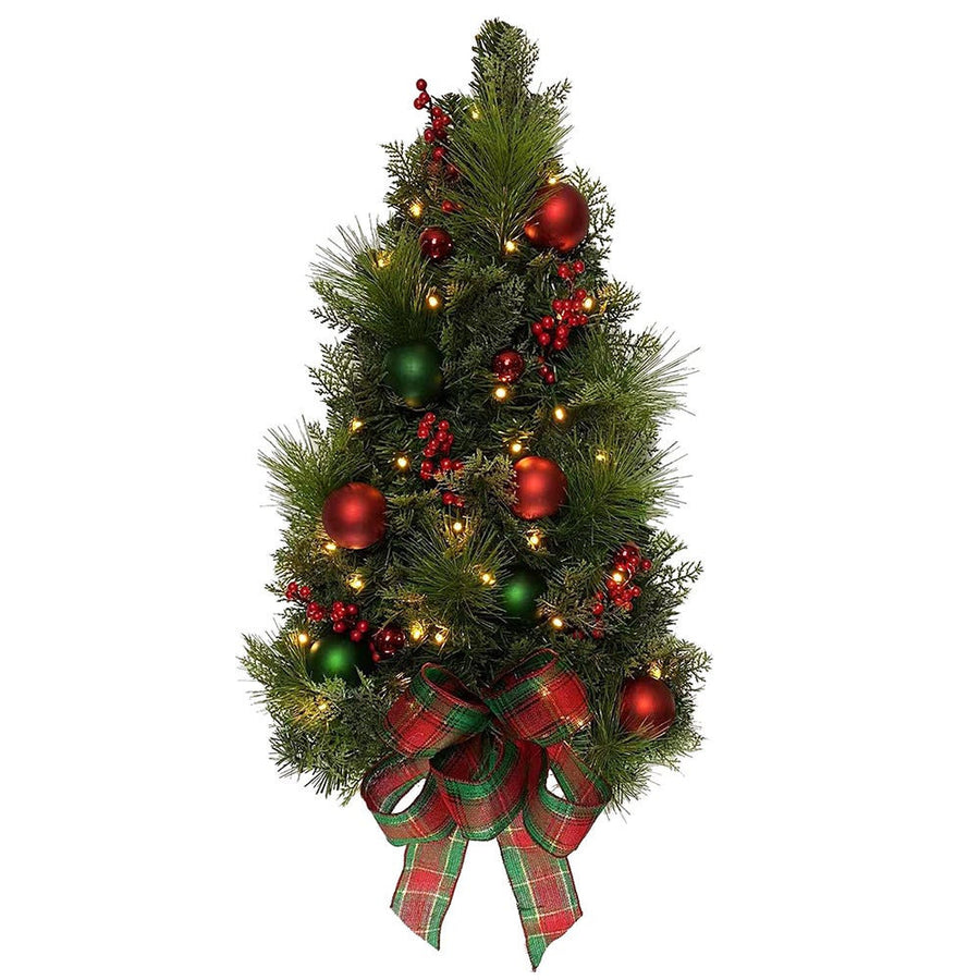 26“ Battery Operated Pre-Lit Warm White LED Red and Green Wall Tree