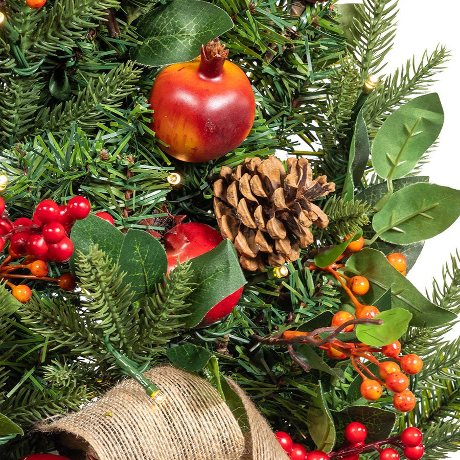 22" Battery Operated Pre-Lit Berries & Pomegranate Wall Tree