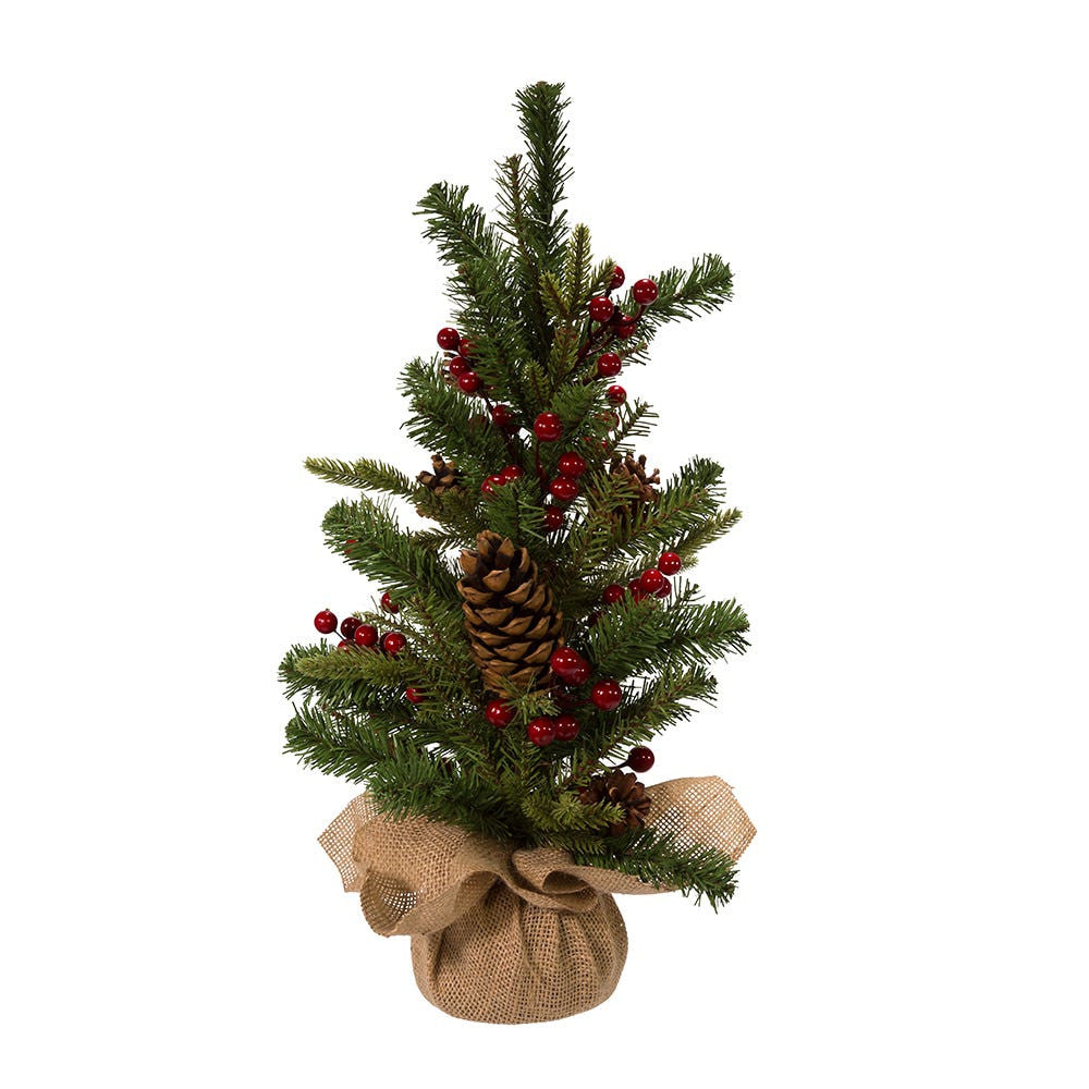 24" Un-Lit Red Berries and Pinecones Tree