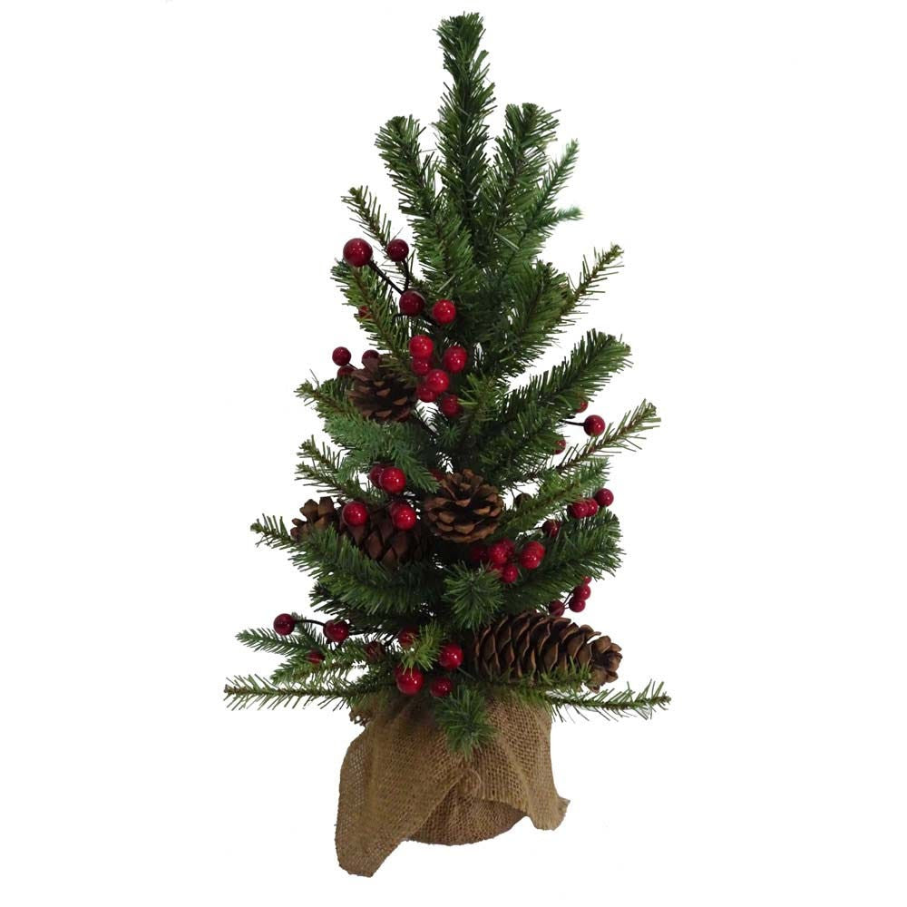 18" Un-Lit PVC Christmas Tree With Berries and Pinecones