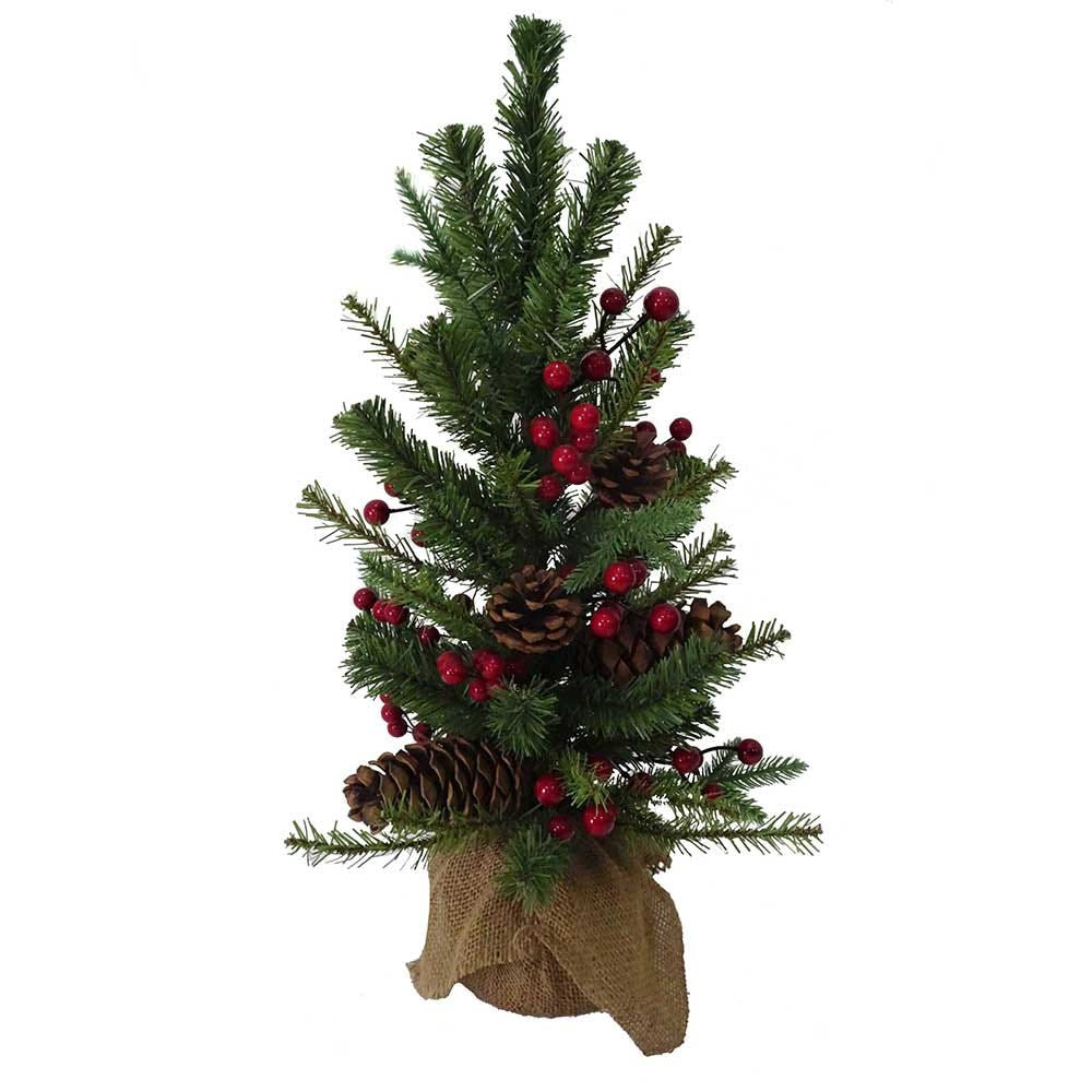 18" Un-Lit PVC Christmas Tree With Berries and Pinecones
