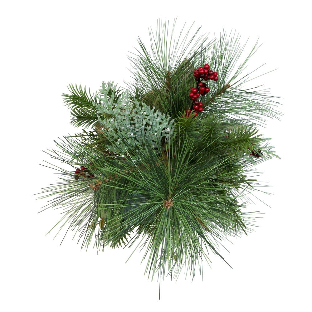 18" Un-Lit Green Tree With Berries and Plaid Ribbon