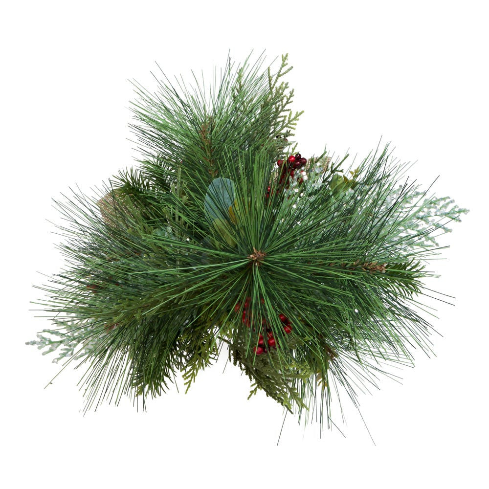 24" Un-Lit Green Tree With Berries and Plaid Ribbon