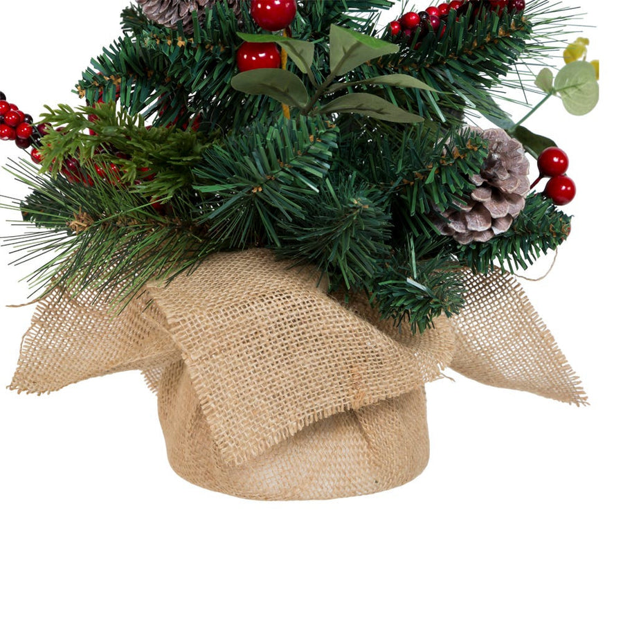 18" Un-Lit Green Tree With Berries and Pinecone Ribbon