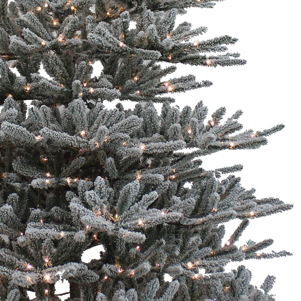 9' Pre-Lit Warm White LED Flocked Vail Pine Tree