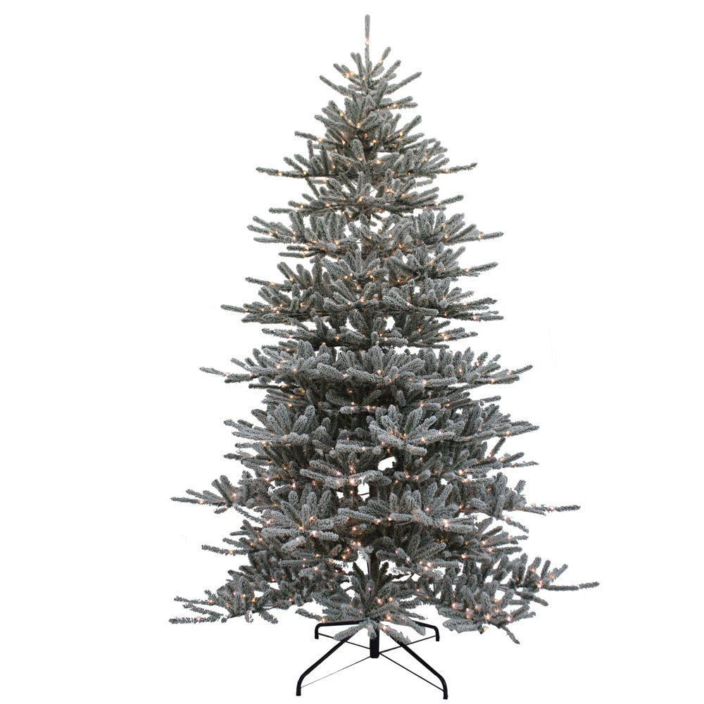 9' Pre-Lit Warm White LED Flocked Vail Pine Tree