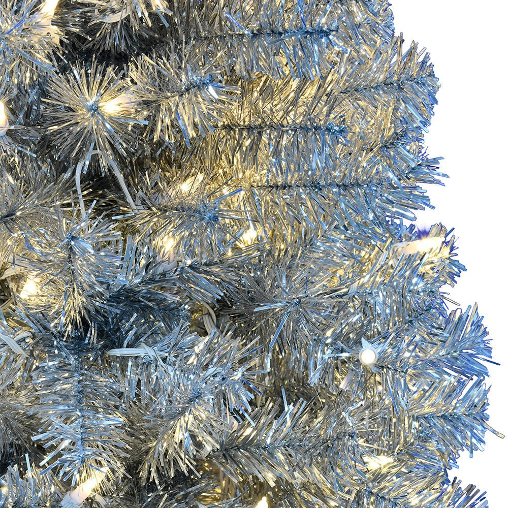 7' Pre-Lit Warm White LED Winchester Siver Pine Pencil Tree