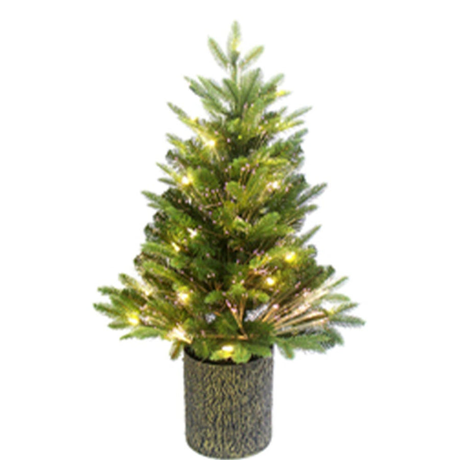 32" Pre-Lit Fiber-Optic Warm White LED Northern Light Potted Tree