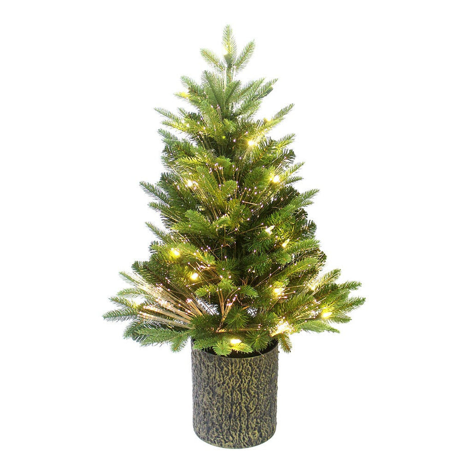 32" Pre-Lit Fiber-Optic Warm White LED Northern Light Potted Tree
