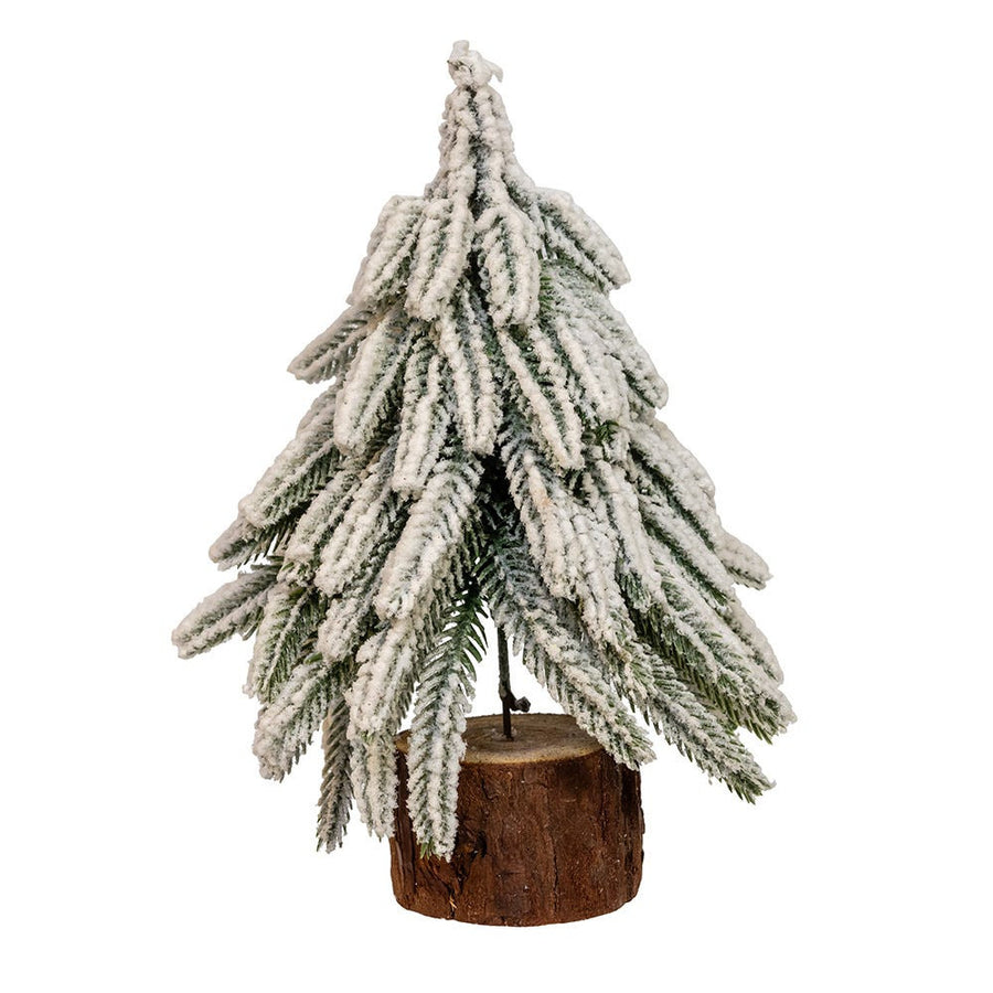 9" Flocking Pine Tree With Wood Base