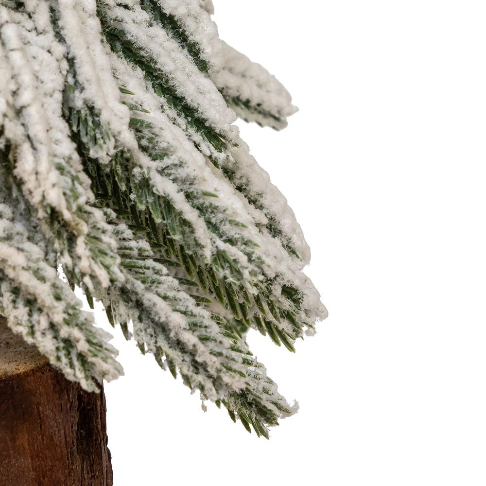 9" Flocking Pine Tree With Wood Base