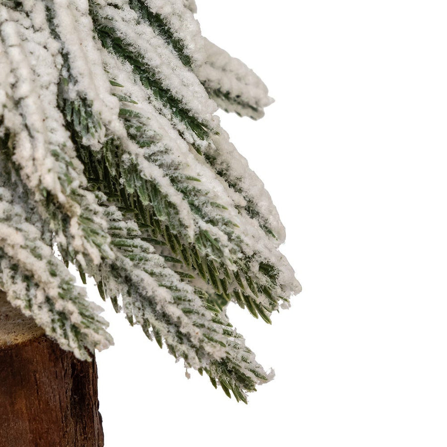 9" Flocking Pine Tree With Wood Base