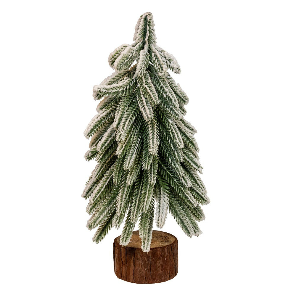 11.81" Flocking Pine Tree With Wood Base