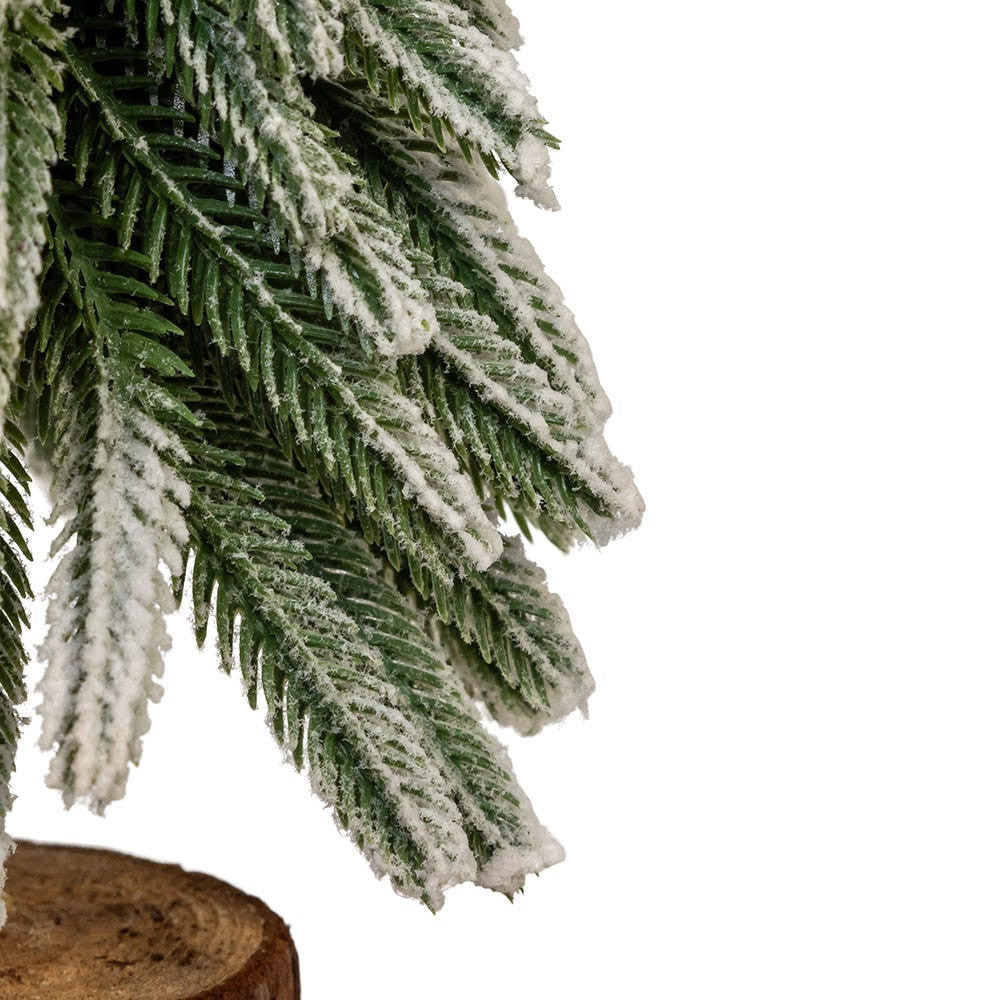 11.81" Flocking Pine Tree With Wood Base