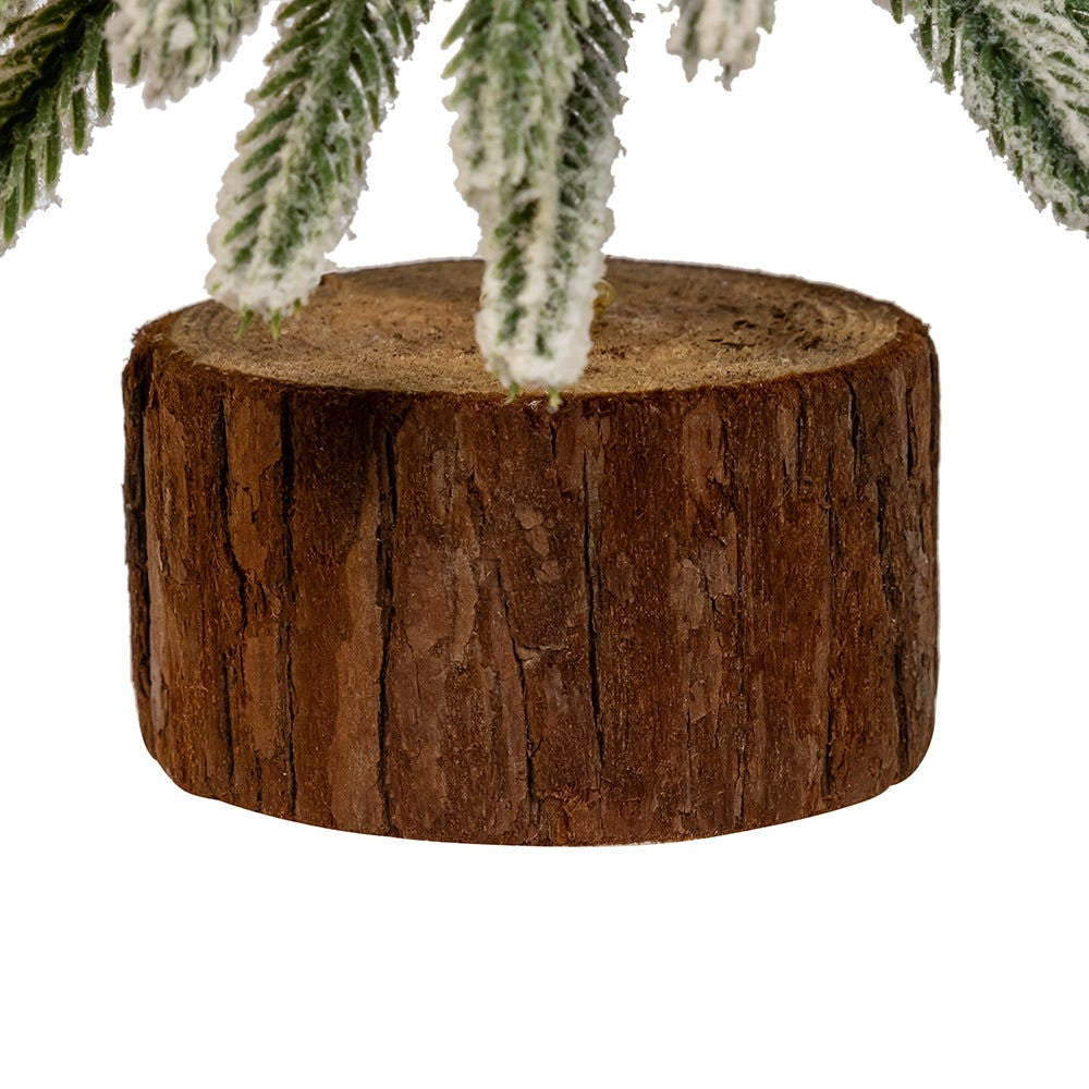 11.81" Flocking Pine Tree With Wood Base