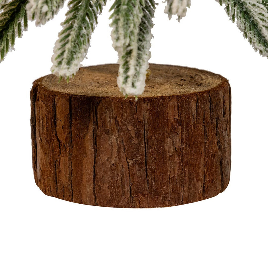 11.81" Flocking Pine Tree With Wood Base