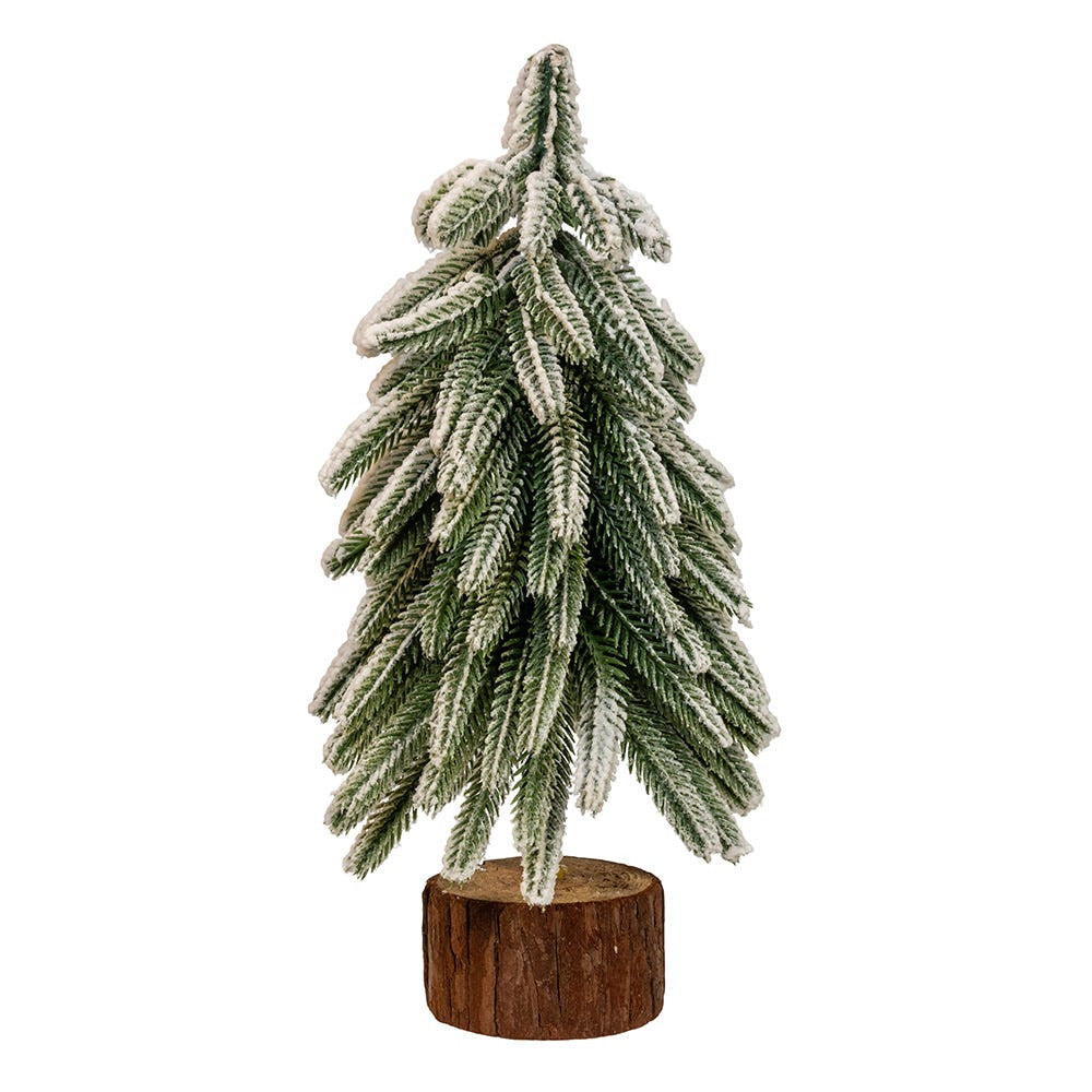 11.81" Flocking Pine Tree With Wood Base