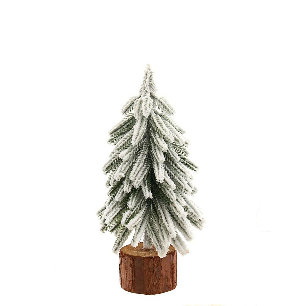 11.81" Flocking Pine Tree With Wood Base