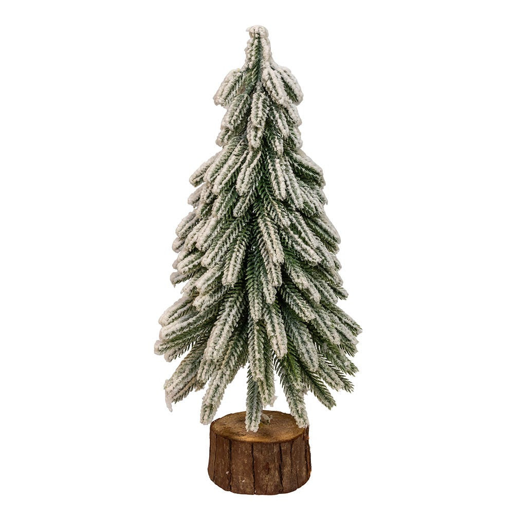 13.5" Flocking Pine Tree With Wood Base