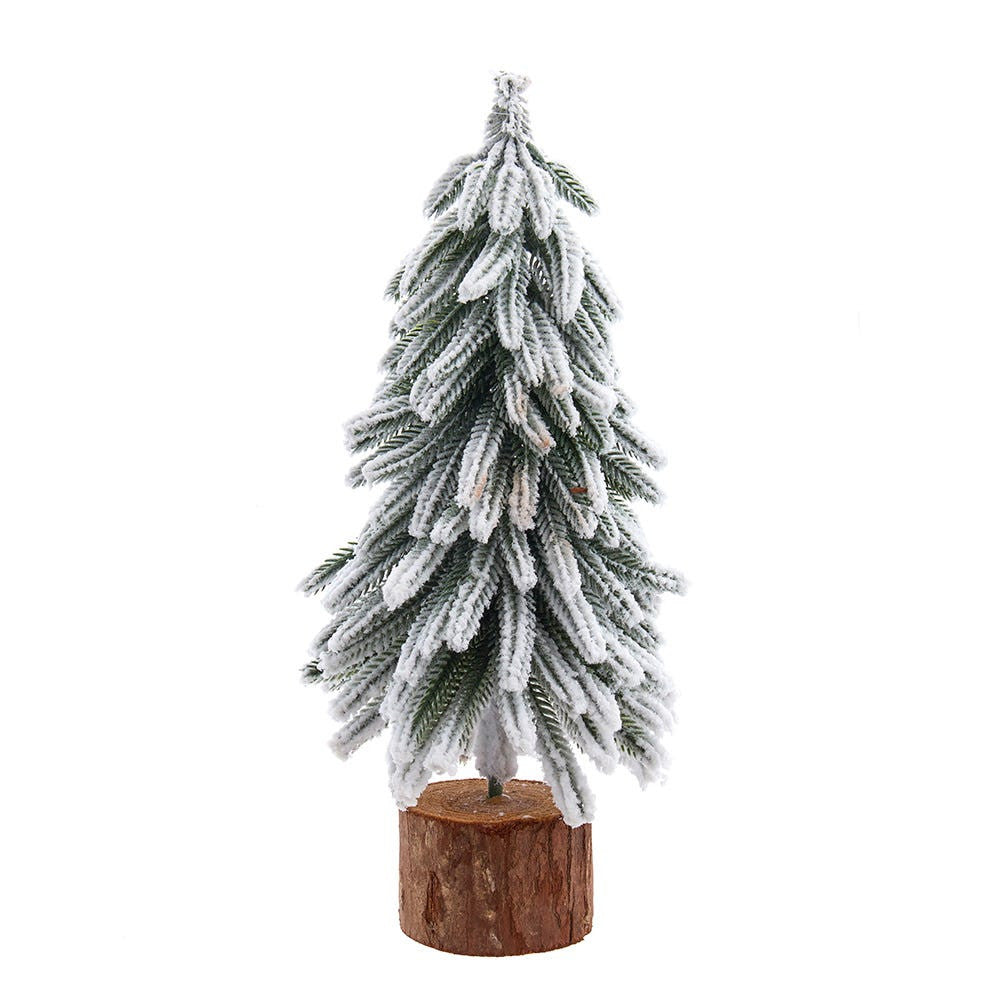 13.5" Flocking Pine Tree With Wood Base