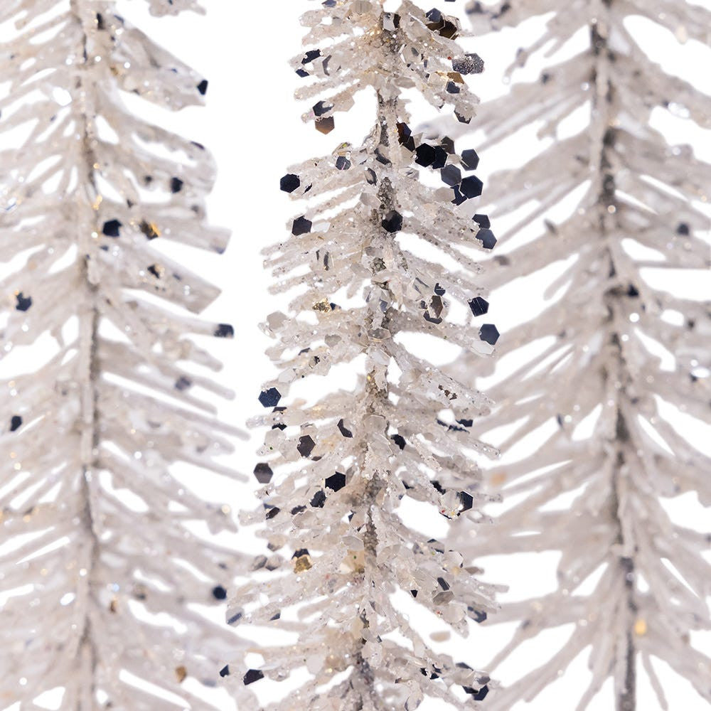 Silver Glittered Miniature Tree Set